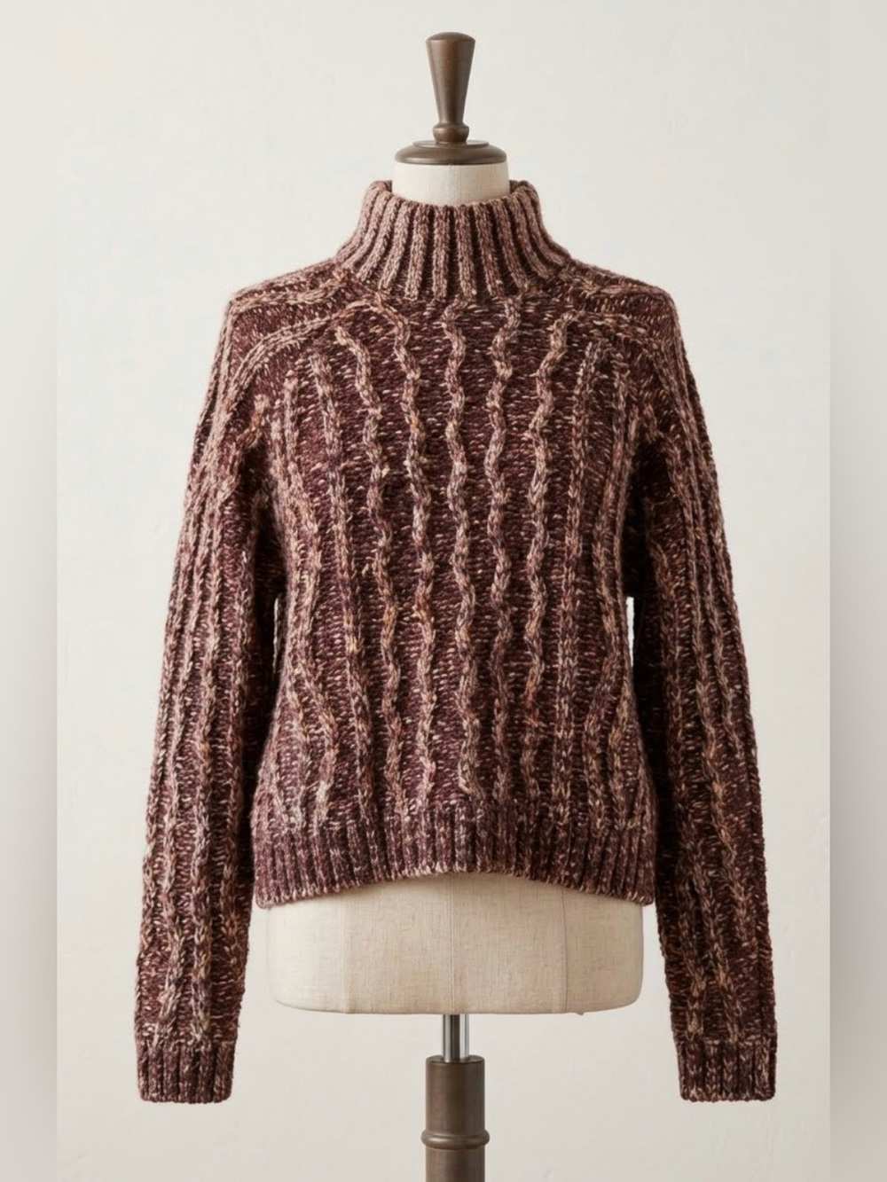 Cozy Marled Cable-Knit Sweater - Burgundy